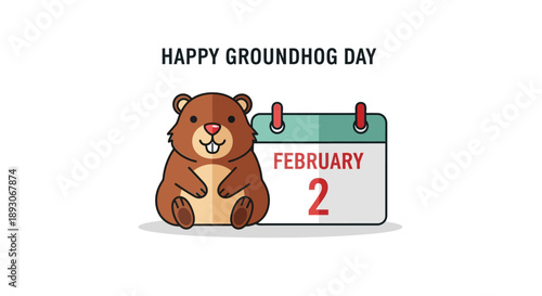 Groundhog Standing Next to Calendar February 2.