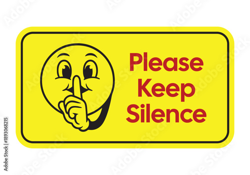 Please Keep Silence Sign - Horizontal Quiet Zone Notice with Shushing Emoji Icon