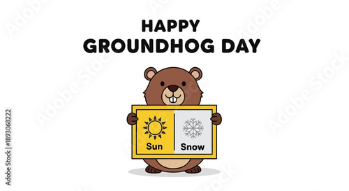 Cartoon Groundhog Holding Weather Forecast Sign.