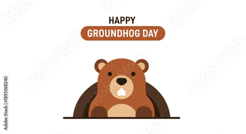 Cartoon Groundhog Peeking Out of Burrow.