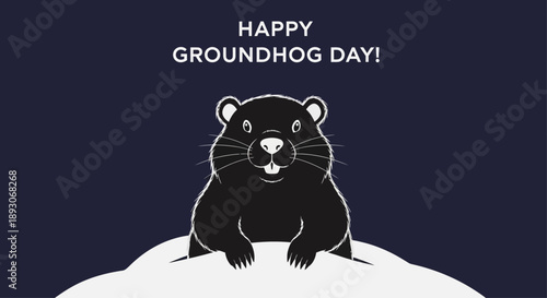 Groundhog Standing on Snowy Ground Illustration.