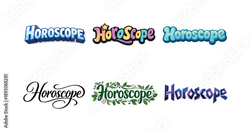 Horoscope Lettering Variations. Horoscope sign lettering. Set lettering. harmonious lettering variations of the same emblematic concept, each with different