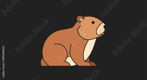 Cartoon Beaver Sitting on Black Background.