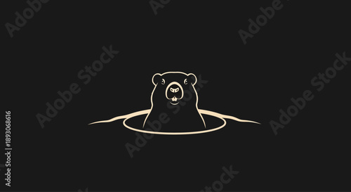 Bear Emerging from Dark Hole Illustration.
