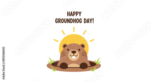 Happy Groundhog Day Cartoon Character Illustration.