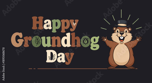 Happy Groundhog Day Cartoon Character Illustration.