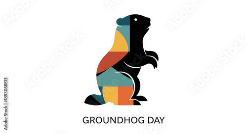 Colorful Groundhog Illustration for Groundhog Day.