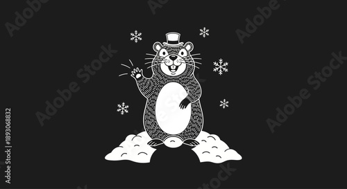 Cartoon Penguin Wearing Hat and Holding Wand.