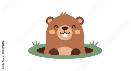 Cartoon bear emerging from a hole.