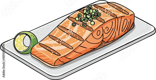 Delicious Grilled Salmon Fillet with Lime and Herbs.