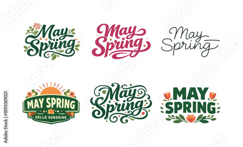 Creative Lettering Grid. May Spring Poster. Set lettering. harmonious lettering variations of the same emblematic concept, each with different artistic
