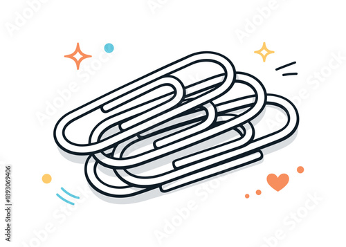 Minimalist Paper Clips Design. Metal paper clips close-up. A few clips stacked and slightly rotated, creating a sense of order and light variation. Clean macro