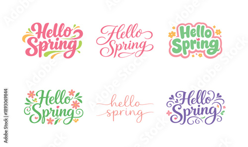 Spring Lettering Art. Pastel spring vibes. Set lettering. harmonious lettering variations of the same emblematic concept, each with different