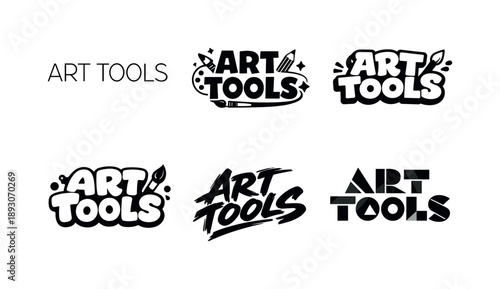 Creative Lettering Grid. Creative art tools lettering. Set lettering. harmonious lettering variations of the same emblematic concept, each with different