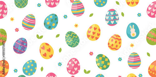 Easter Eggs Galore: A vibrant pattern of decorated Easter eggs, each a unique work of art, scattered across a field, filled with cheerful colors and intricate designs, celebrating the joy of spring.