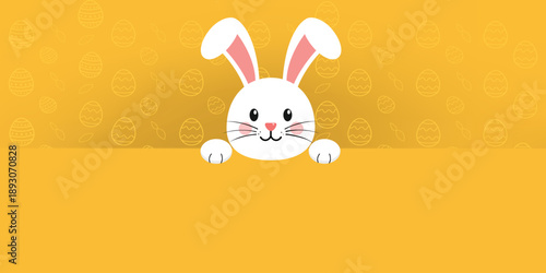 Happy Easter Bunny: A cute, playful illustration of a white bunny rabbit with pink ears against a cheerful background. Expressing joy and anticipation for the holiday.