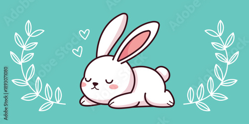 Serene Rabbit's Slumber: A sweet, softly illustrated rabbit peacefully rests, its eyes closed, embodying tranquility and cuteness within a charming artistic depiction.