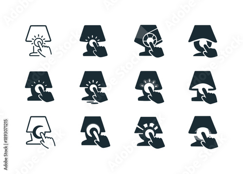 Mood Lighting Icons. Creating mood lighting with a dimmer. Icon set. Set Logo of creating mood lighting with a dimmer: touch lamp. harmonious logo variations