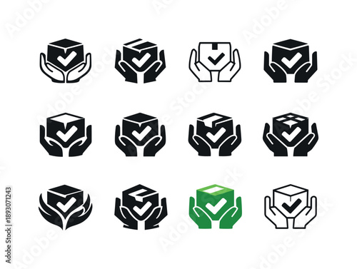 Delivery Icon Variations. Receiving a delivery. Icon set. Set Logo of Receiving a delivery: accepted shipment. harmonious logo variations of the same