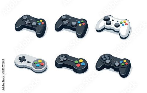Isometric Game Controllers. Gaming. Isometric flat vector icons set of gaming: console game controller, pc game controller, controller with analog sticks,