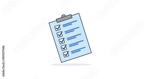 An illustrated clipboard with a checklist on a blank white background