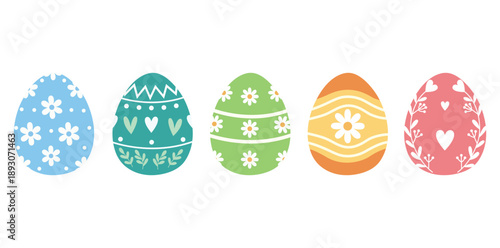 Easter Egg Parade: A vibrant row of Easter eggs, each uniquely decorated with intricate patterns and delightful designs, brings the essence of spring and festive joy.