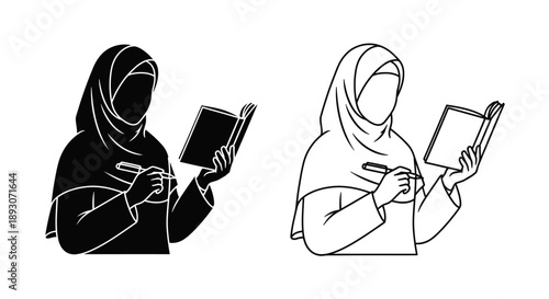 Women reading books education islamic culture Vector