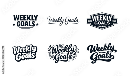 Weekly Goals Lettering. Weekly Goals. Set lettering. harmonious lettering variations of the same emblematic concept (Blocky sans-serif with