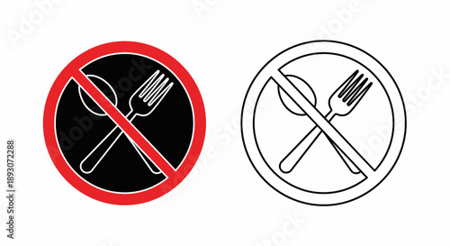 No eating food signs set prohibition symbols Vector