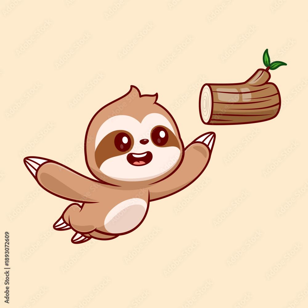 Obraz premium Cute Sloth Catching Branch Wood Tree Cartoon