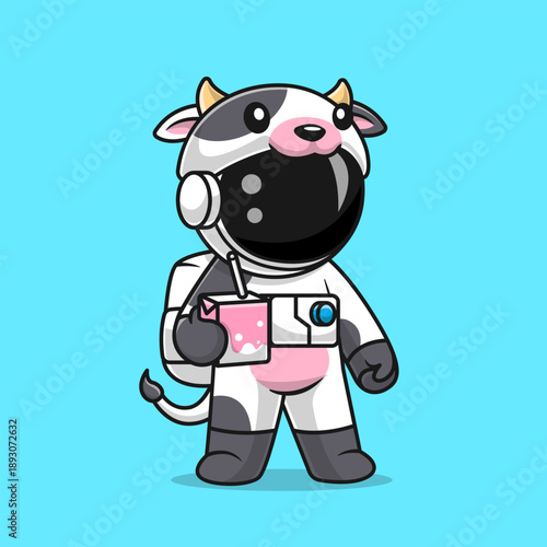 Cute Astronaut Wearing Cow Costume With Milk Cartoon  © catalyststuff