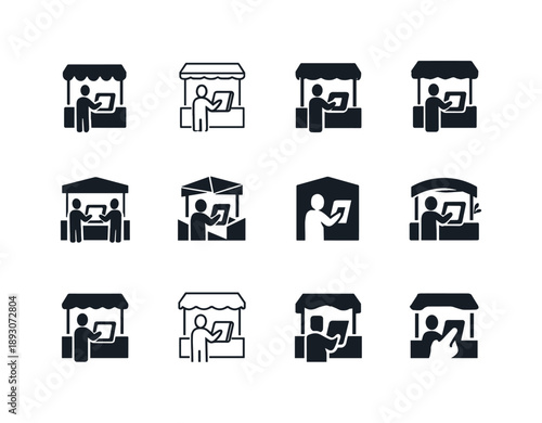 Interactive Marketing Logo Set. Product demonstrations and hands-on marketing techniques. Icon set. Set Logo of product demonstrations and hands-on marketing