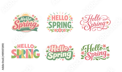 Spring Lettering Variations. Soft pastel spring mood. Set lettering. harmonious lettering variations of the same emblematic concept, each with different