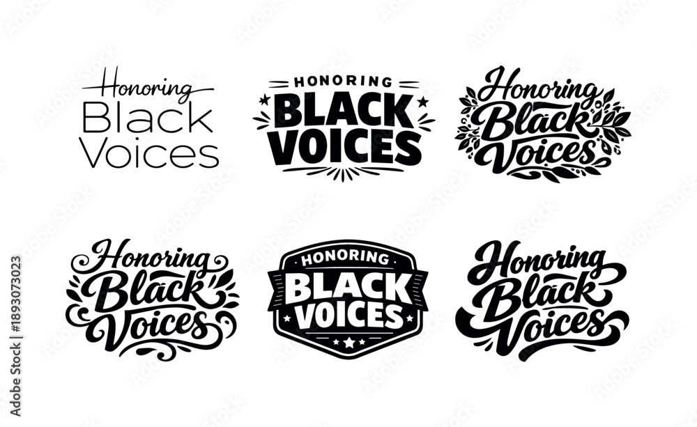 Fototapeta premium Diverse Lettering Styles. Honoring Black voices. Set lettering. harmonious lettering variations of the same emblematic concept, each with different artistic
