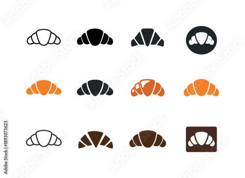 Pastry Icon Set. Bite-sized pastries. Icon set. Set Logo of bite-sized pastries: mini croissant. harmonious logo variations of the same emblematic concept,