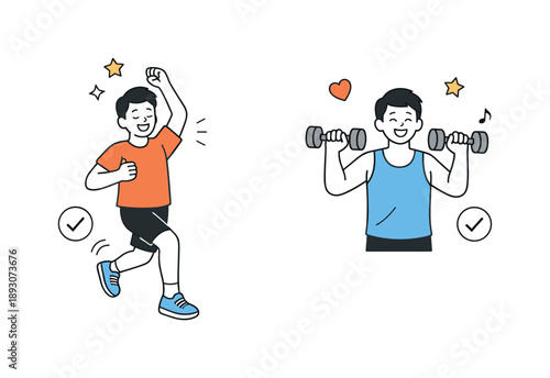 Celebrating Fitness Triumphs. Achieving fitness milestones. A person celebrating small workout successes, such as finishing a run or lifting weights.