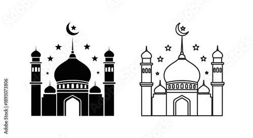 Islamic mosque architecture black and white Vector