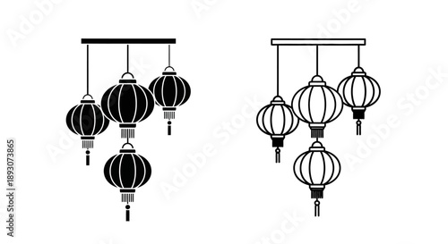 Asian lanterns hanging illustration Vector