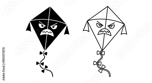 Funny kite designs angry face black white Vector
