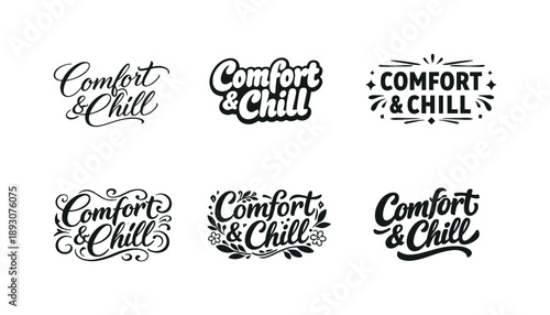 Diverse Lettering Styles. Comfort and chill lettering. Set lettering. harmonious lettering variations of the same emblematic concept, each with different
