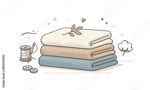 Natural Linen Textures. Linen fabric textures. A calm scene with folded linen fabrics in soft neutral tones stacked neatly, expressing natural texture,