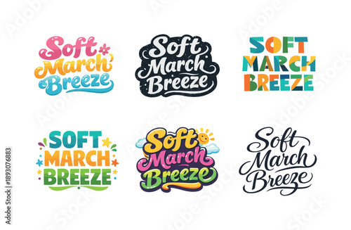 Diverse Lettering Grid. Soft March Breeze. Set lettering. harmonious lettering variations of the same emblematic concept, each with different