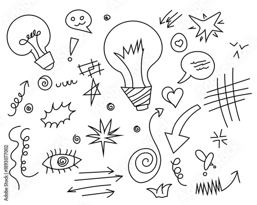 Collection of hand drawn doodle icons and symbols