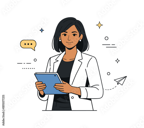 Focused Professional Portrait. Business professional portrait. A diverse individual holding a tablet or notebook, looking focused and approachable. Quiet