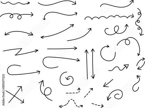 Collection of hand drawn arrows and swirling lines