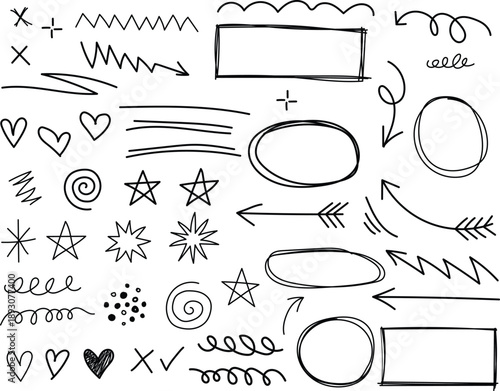 Collection of hand drawn shapes and symbols