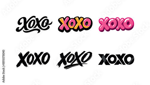 Creative Lettering Styles. xoxo set. Set lettering. harmonious lettering variations of the same emblematic concept, each with different artistic interpretation