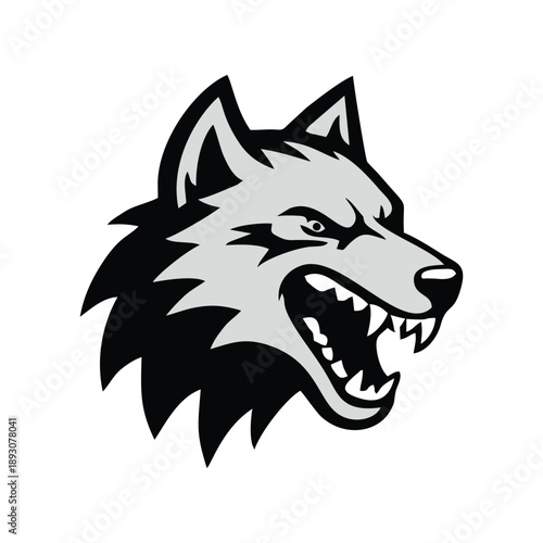 Aggressive Snarling Wolf Head Mascot Logo Design
