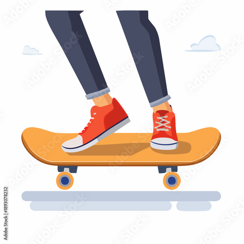 Person riding skateboard with red sneakers