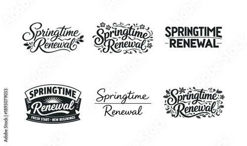 Spring Lettering Variations. Springtime renewal. Set lettering. harmonious lettering variations of the same emblematic concept, each with different artistic